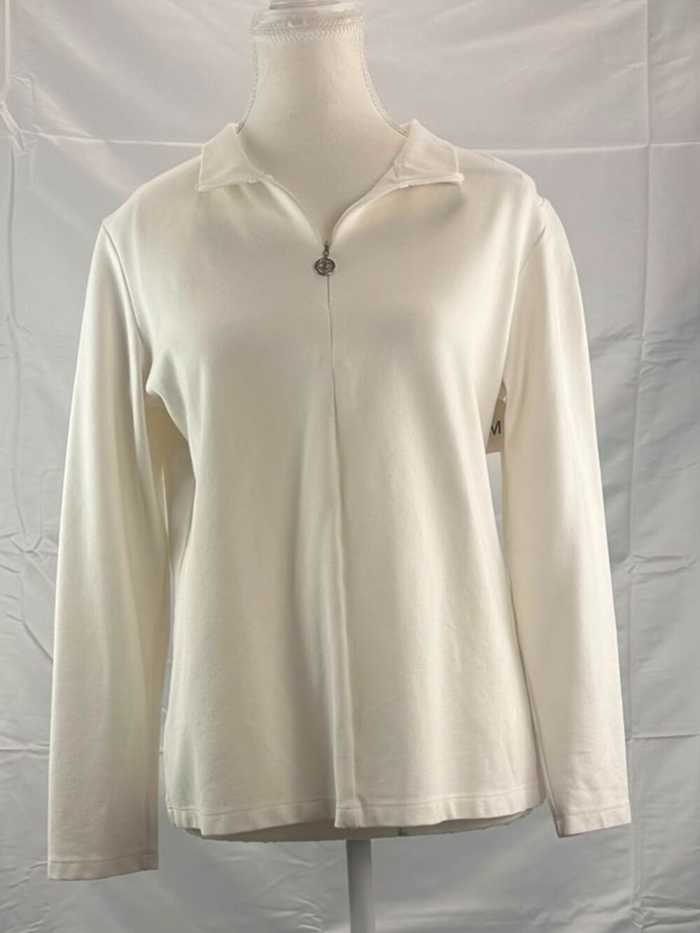 Renuar Off-White Quarter-Zip Polo Collar Pullover Sweatshirt Medium M